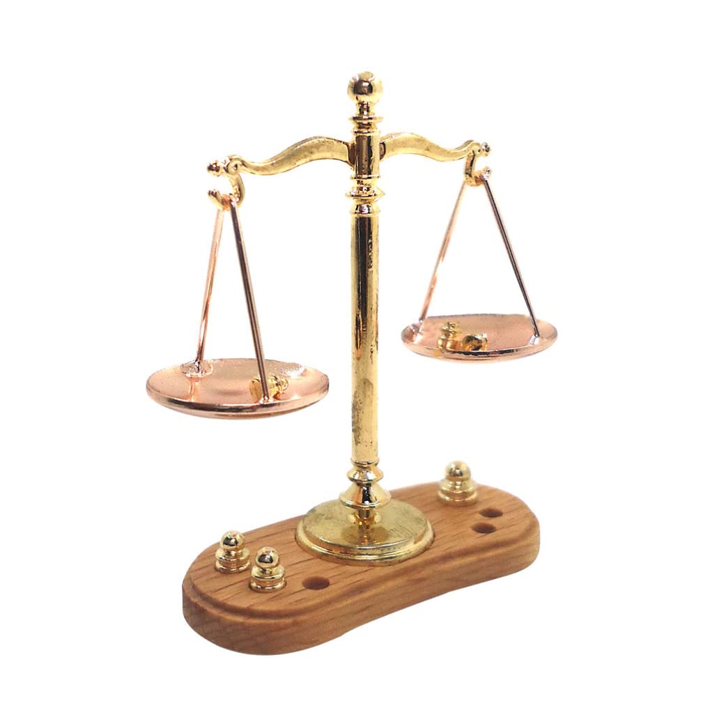 Photo 1 of Zerodeko 1PC Dollhouse Mini Balance Scales with 6 Weights, 1: 12 Scale Retro Mini Justice Scale Model, Kids Science Toys for Dollhouse Scenes Cake Decoration
