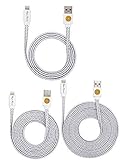3 PACK 3ft/6ft/10ft Durable Braided Flat Noodle Lightning USB SYNC Cable Charger Cord for iPhone 5 / 5C / 5S / 6 / 6 Plus (Latest IOS Supported) iPad Mini iPod Touch 5th Air Gen (white)