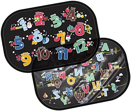 Car Window Shades For Baby - 2 Pack COMFKEY 18.7’’x12.6’’Static Cling Sunshades for Car Side Windows/Heat/UV Rays/Glare Protection (Numbers&amp;Letters)