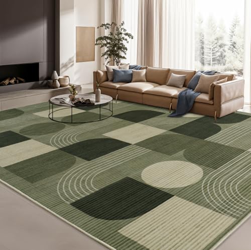 Calinline Luxury Large Area Rugs for Living Room, Modern Geometric Abstract Bedroom Rugs, 200x300cm Green Soft Short Pile Lounge Rug, Non Slip Washable Carpet for Dining, Hallway, Office Home Decor