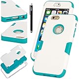 iPhone 6 Case, E LV iPhone 6S Case - SHOCK ABSORPTION / HIGH IMPACT RESISTANT Full Body Hybrid Armor Protection Defender Case Cover for Apple iPhone 6S / 6 with 1 Stylus and 1 Microfiber Cleaning Cloth - [WHITE/TURQUISE]