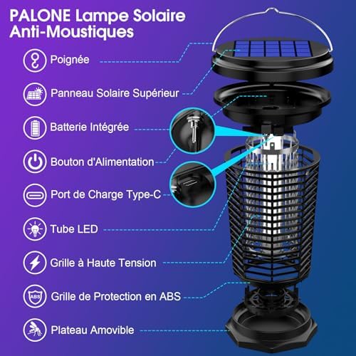 Lampe Anti Moustique Solaire 4500V