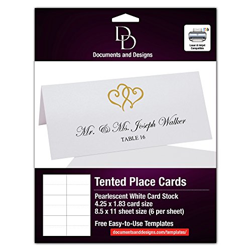 Documents and Designs Linked Hearts Easy Print Place Cards (Select Color), Gold, Set of 150 (25 Sheets)