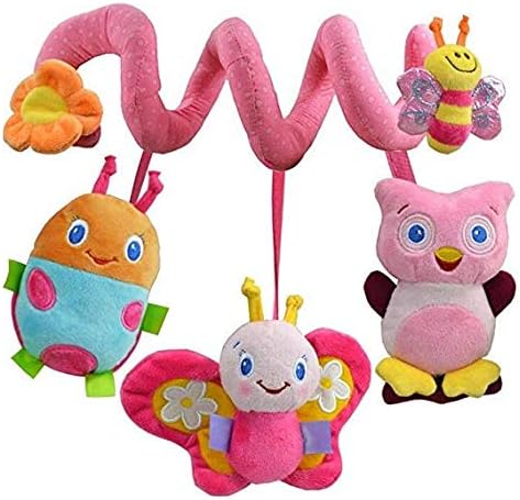 Minyine Baby Musical Crib Toy Pram Stroller Hanging Toy Spiral Plush Toy-Pink