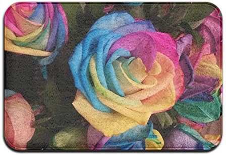 Rose Rainbow Multicolored Home Life Flannel Non-Slip Living RoomRug Mats Set 3 Piece Antibacterial