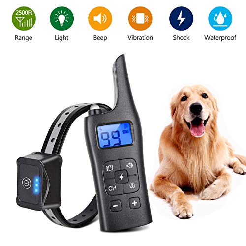 Dog Training Collar – Dog Shock Collar with Remote 2500Ft Range 4 Training Modes Beep Vibration Shock LED Light Rechargeable E-Collar Waterproof IPX7 Dog Bark Collar for Medium Large Dogs