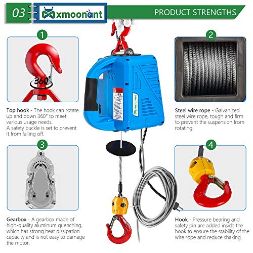 Mxmoonant 1100lb Power Electric Hoist with Wireless Remote Control & Corded Controller 110V, 16ft/min Portable Winch Crane, 25ft Lifting Height Overhead Garage Household Indoor - Image 4