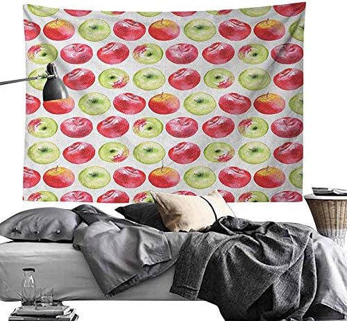 Home Wall Hanging Nature Art Fabric Tapestry Apple,Watercolor Macoun Cameo and Granny Smith Drawing in Agricultural Yield Pattern, Apple Green Red,Art Decor Home Decoration 47"x63"inch