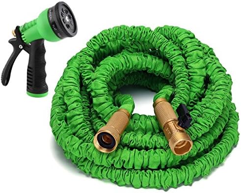 Waterree Tm 50 Feet Expandable Garden Hose -Solid Brass End + 8 Function Spray Nozzle and Shut-off Valve, Green