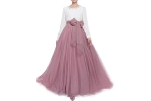 YULUOSHA Women Wedding Long Maxi Puffy Tulle Skirt Floor Length A Line with Bowknot Belt High Waisted for Wedding Party Evening