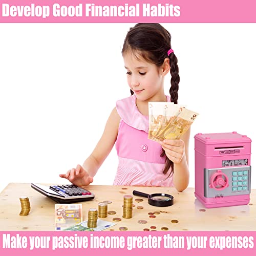 Honeystar Electronic Piggy Banks for Boys, Real Money Savings Box Toys for Children ATM Cash Coin Bank for Child Best Birthday Gifts for Kid 8-12 Year Old (A-Pink)