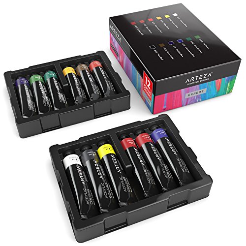 Arteza Expert Acrylic Paint, Set of 12 Colors/Tubes, 75ml/2.53 oz with