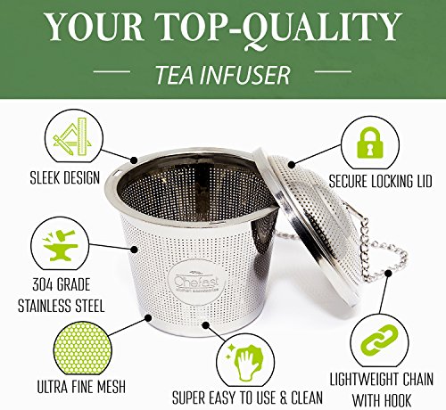 Tea Infuser Set by Chefast (Medium Size) - Combo Kit of 2 Single Cup Infusers & Metal Scoop with Bag Clip - Reusable Stainless Steel Strainers and Steepers for Loose Leaf Teas