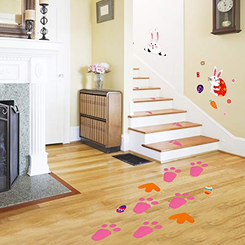 MCpinky Easter Bunny Footprints , 75PCS Easter Stickers for Kids Rabbit Paw Print Floor Decal Stickers for Easter Party Decor Easter Hunt Party