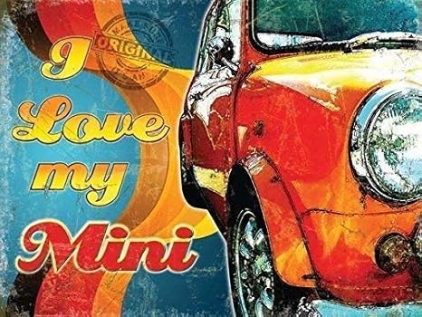 I Love My Mini Classic Retro 60 S 70 S Car Auto Old Garage Cooper S Orange On Groovy Funky Back Ground For House Home Garage Bedroom Pub Or Bar