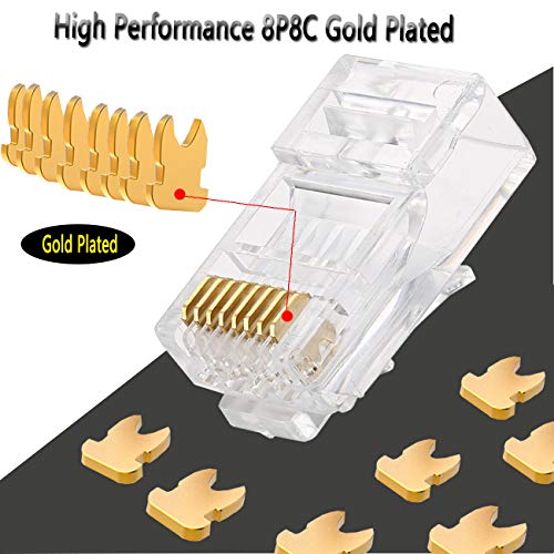 RJ45 CAT6a Cat6 Connector With Grounding Buckle Gold Plated 8P8C Grounded Pass Through Shield