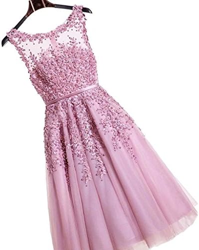 Nitree 2016 Dust Pink Beaded Lace Appliques Short Prom Dresses Robe De Soiree Knee Length Party Evening Dress