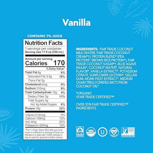 ALOHA Organic Plant-Based Protein Drink – Variety Pack | 18g Protein, 5g Sugar, 3g Fiber | Made with Creamy Coconut Milk, Fair Trade Certified, No Stevia | Vegan, Non-GMO, Gluten-Free, 11 fl oz (12 Pack)
