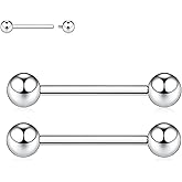 FUNLMO 2pcs Titanium Nipple Piercing Jewelry Internally Threaded Nipple Rings Tongue Rings Bridge Piercing Jewelry Nipple Barbells 16G 12mm Silver