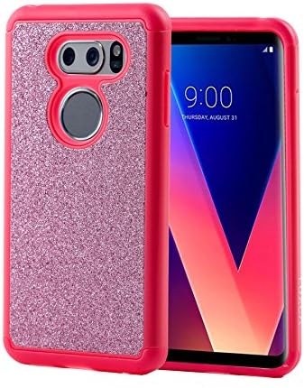 LUXCA Design for LG V30/LG V30 Plus/LG V30S ThinQ/LG V35/LG V35 ThinQ Case with Screen Protector, [Glitter Bling Sparkling] Slim Shockproof Case Cover (Hot Pink)