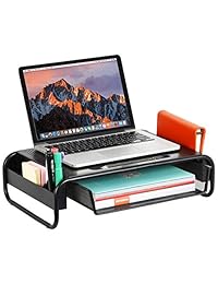 DESIGNA Soporte de metal para monitor de malla, elevador ventilado con cajón de almacenamiento extraíble para portátil, iMac con plataforma de 18,2 pulgadas de altura (negro)