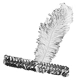 Roaring 20's Silver Sequined Showgirl Flapper Headband w/White Feather Plume