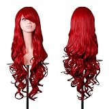 Rbenxia Wigs 32" Women Wig Long Hair Heat Resistant Spiral Curly Cosplay Wig Red