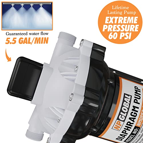 Diaphragm Pump 12V DC, 5.5GPM, 60PSI Water Diaphragm Pressure Pump, CorrosionResistant RV