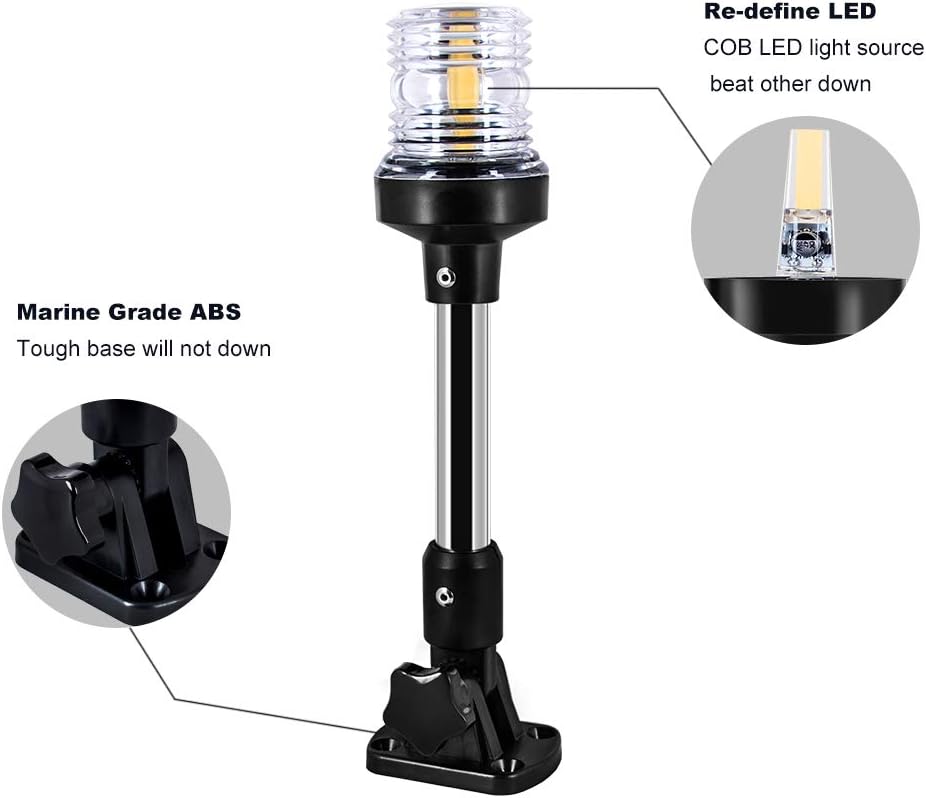 Sebnux White LED Fold Down Boat Stern Light Boat Anchor Light for Pontoon and Fishing Boat (12“): Automotive