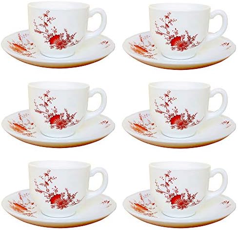 Cello Tea Cup Saucer with Red Flower Design