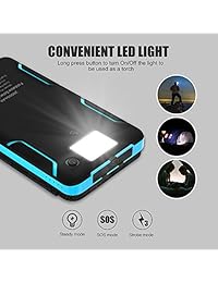 Cargador solar, x dragon 20000 mAh Cargador Solar Power Bank con 4 paneles solares, Dual USB, linterna LED impermeable portable Respaldo de batería externa para iPhone, Teléfonos Celulares, iPad, Tablet y more blue