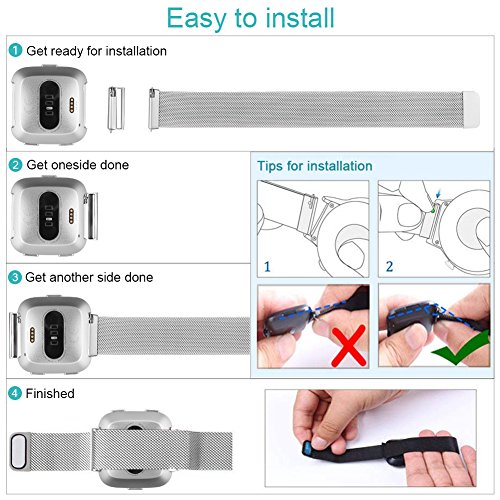 Onedream For Fitbit Versa Bands Silver, Large for Women Men, Milanese Replacement Wrist Smart Watch Band, Stainless Steel Metal Mesh Magnetic Sport Wristbands Bracelet Strap Accessories