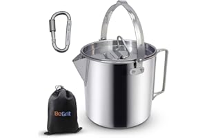 BeGrit Camping Coffee Pot Camping Pot Tea Kettle Stainless Steel Hiking Pot Portable Percolator Coffee Pot with Handles and with Lids for Camping Hiking Picnic