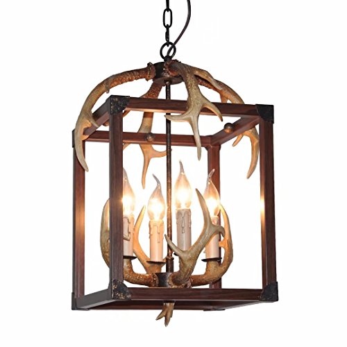 EFFORTINC Resin Antler Chandeliers 4 Light 14.1" Diameter X 17.7" Tall with 4 Feet Matching Chain(Bulbs Not Included)
