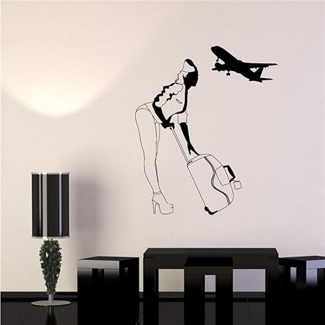 Etiqueta De La Pared Vinilo Azafata Aviones Viajes Calidad