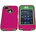 Iphone 4 4S Body Armor Defender - Comparable to Otterbox Defender + 1pc 3ft Data Cable (Hot Pink on Green)