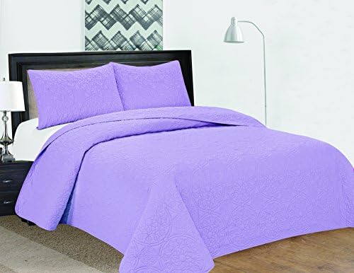 Natural Life Home Extra Oversized 3-pc Bedspread Set with Medallion Pattern (King, Lilac)