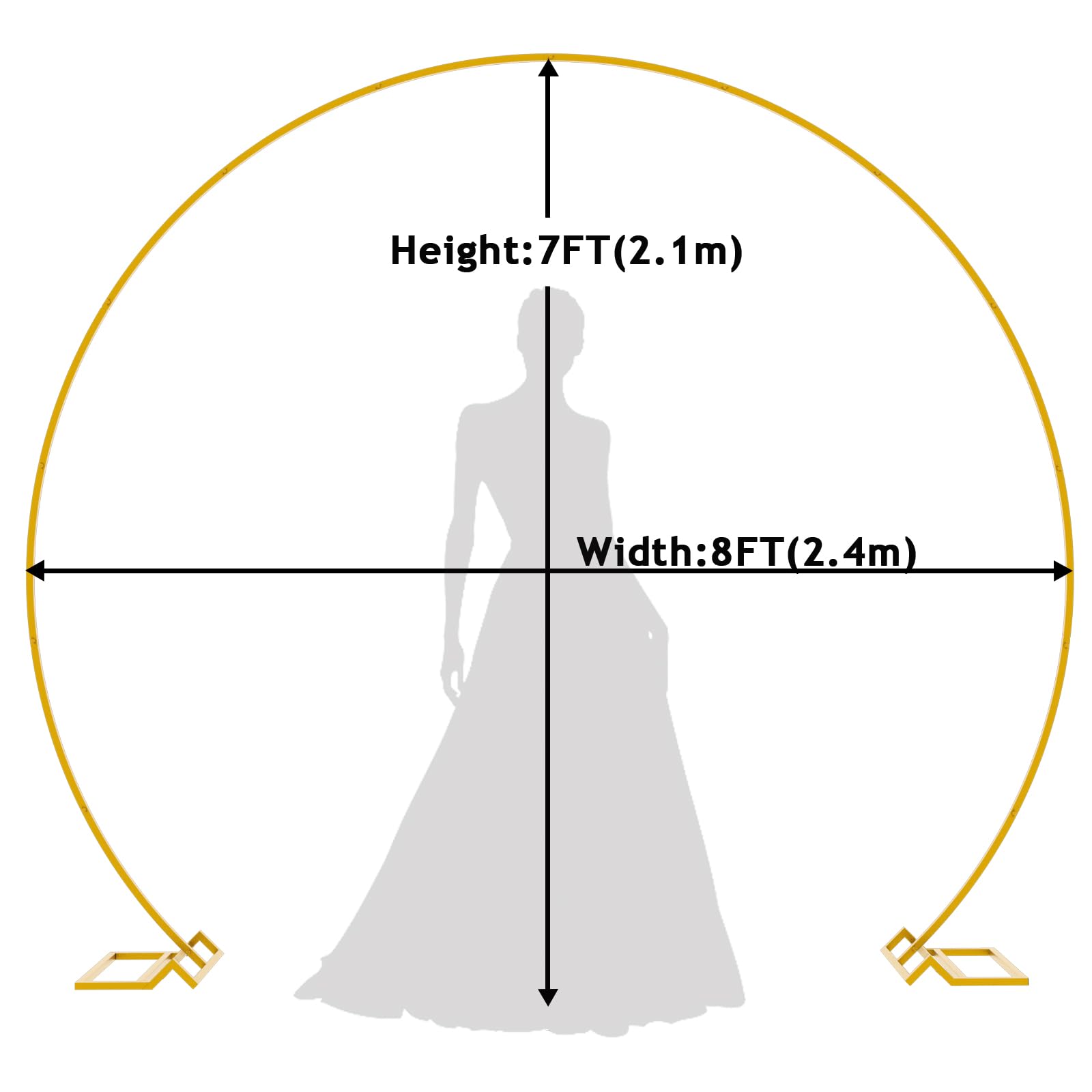 Fomcet 8FT Gold Round Backdrop Stand Circle Balloon Arch Frame Large Metal Wedding Arch for Anniversary Birthday Party Valentine Ceremony Wedding Decorations Thickened Square Tubes