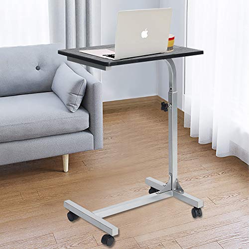 PexFix Laptop Desk, Overbed Table with Lockable Wheels, Height Adjustable Eating Tray Table, Mobile Sofa Side Table Rolling Standing Desk - Black