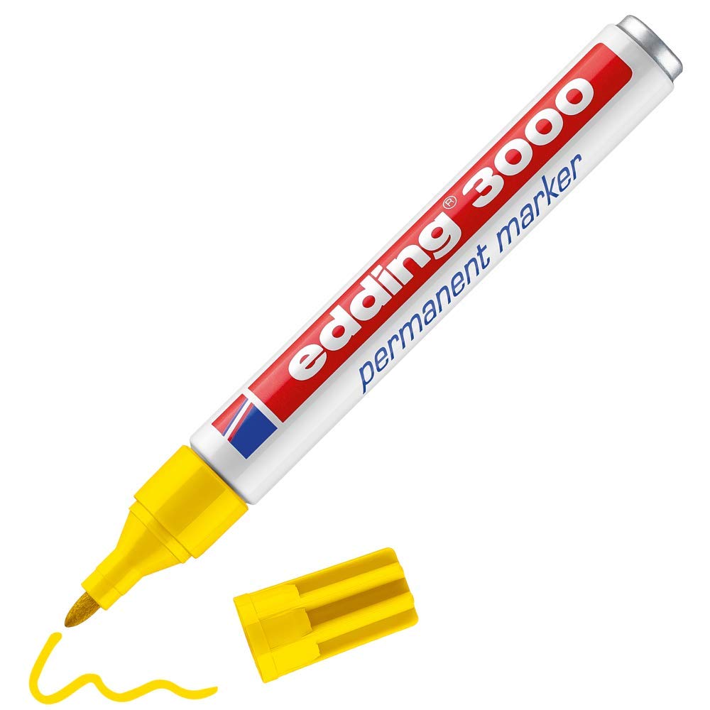 Edding 3000 Permanent Marker with Rounded Tip 1.5 – 3 mm, yellow, Pack of 10