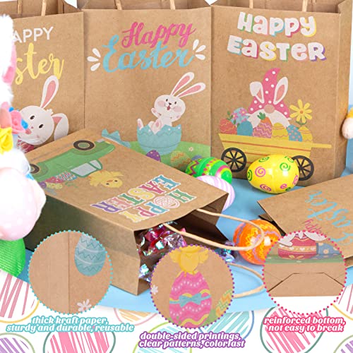 TOXOY Easter Gift Bags with Handles, 18PCS Easter Kraft Paper Bags Goodie Treat Bags for Kids Easter Party Favors Candies Cookies Toys