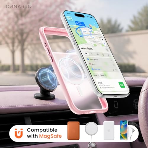 ORNARTO Magnetic for iPhone 17 Pro Case,20FT Military Grade Drop Shockproof Corner Protection,Compatible with MagSafe,Slim Translucent Matte iPhone 17 Pro Cover-Pink