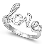CloseoutWarehouse Sterling Silver Love in Script Ring Silver (Color Options, Sizes 2-15)