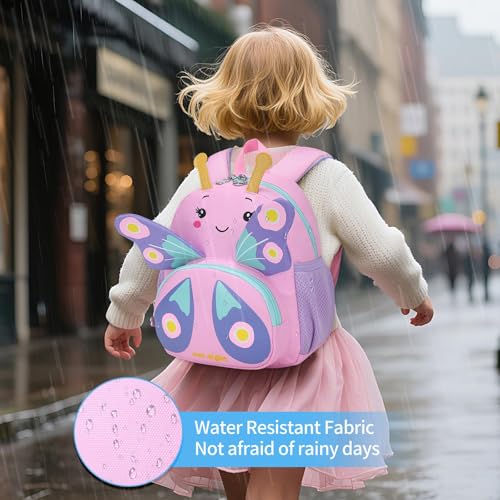 Toddler Backpacks for Girls, 3D Butterfly Kids Backpack, Cute Animal Cartoon Mini Travel Bag, Waterproof Children Preschool Backpack with Personalized Design, Birthday Gifts for Girls 1-4 Years