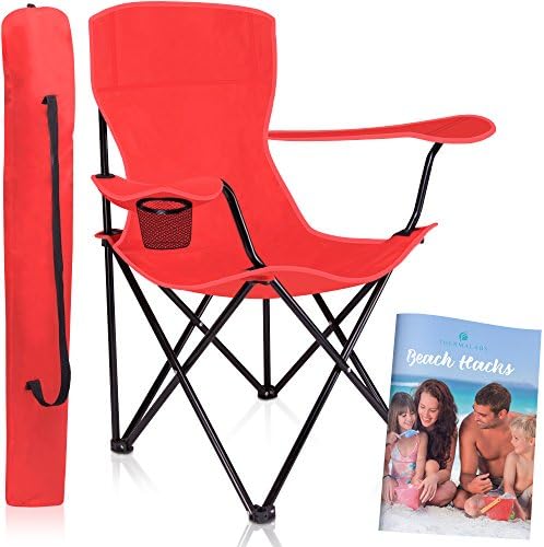 Thermalabs Folding Beach Chair Iris: Enjoy the Park, Garden, and Pool Side. Portable, Stylish Folding Seat with Armrests, Robust and Comfortably Padded. Red
