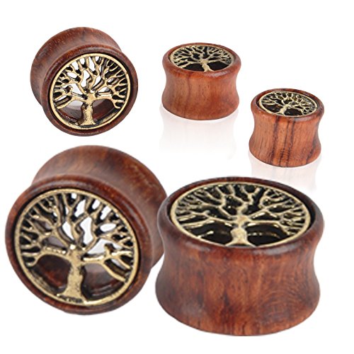 Oasis Plus Tree of Life Organic Wood Tunnels Double Flared Ear Stretcher Saddle Plugs Gauge 14mm 9/16"