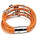 KONOV Stainless Steel Heart Charms Braided Leather Womens Bracelet, White Silver Orange