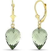 Galaxy Gold GG 14k Solid Gold Leverback Dangle Earrings Pointy Briolette Natural Green Amethyst Drops