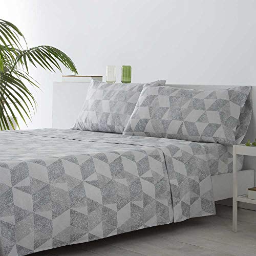 COTTON ARTean Sheet set 200x200 brushed microfiber CUDILLERO grey 4 pieces: Top sheet, 2 pillow cases, Adjustable fitted sheet