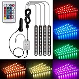 Car LED Strip Lights Interior LIghts Kit, Henlight 4 Pcs 36LED 16 Colors Multi-color Car Under Dash Lighting, Waterproof Car Neno Lights Strip with Multi-Mode Change and Remote Control